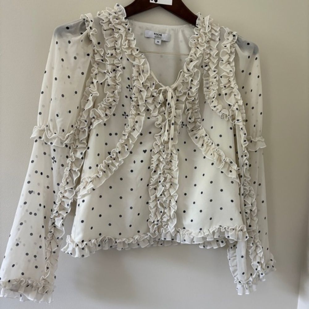 Koche M Cream Polka Dot Sheer Blouse Preppy Luxury Coastal Boardwalk Old Money - Picture 3 of 12